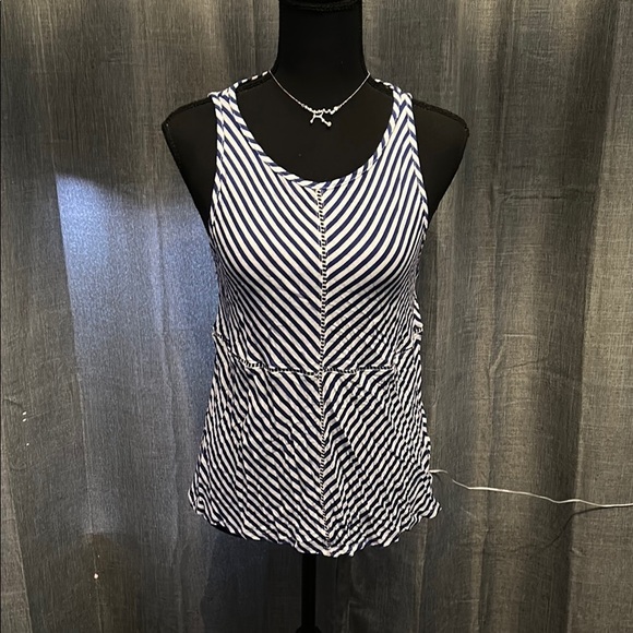 Ella Moss Black and White Asymmetrical Peplum Tank Top - Picture 1 of 4
